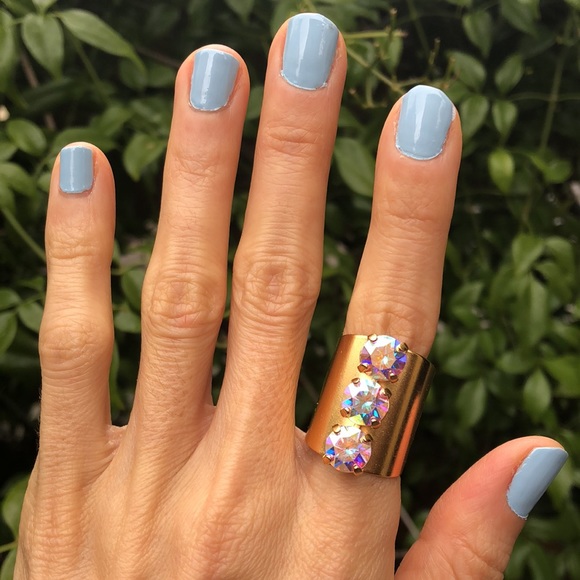 Gold Aurora Borealis Boho Crystal Statement Ring - Picture 7 of 9